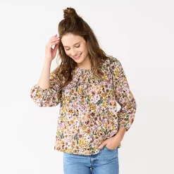 Women's Sonoma Goods For Life® Ruffle Shoulder Peasant Top -SONOMA Store 5584039 Purple Multi Floral