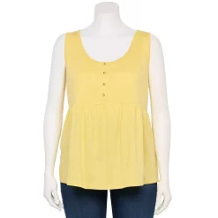 Plus Size Sonoma Goods For Life Button Front Utility Tank -SONOMA Store 5584138 Light Yellow