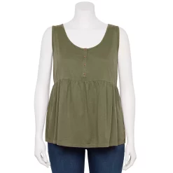 Plus Size Sonoma Goods For Life Button Front Utility Tank -SONOMA Store 5584138 Olive