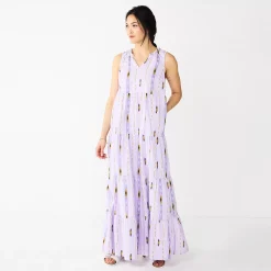 Petite Sonoma Goods For Life® Tiered Maxi Dress -SONOMA Store 5584155 Purple Ikat Stripe