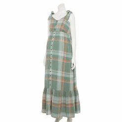 Maternity Sonoma Goods For Life® Knot Shoulder Maxi Dress -SONOMA Store 5584275 Green Plaid
