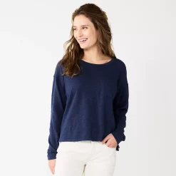 Women's Sonoma Goods For Life® Long Sleeve Pocket Tee -SONOMA Store 5585375 Navy