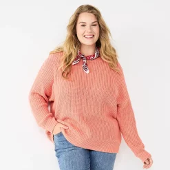 Plus Size Sonoma Goods For Life® Drop Shoulder Sweater -SONOMA Store 5585467 Coral