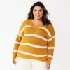 Plus Size Sonoma Goods For Life® Long Sleeve V-Neck Sweater -SONOMA Store 5585496 Gold Stripe