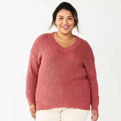 Plus Size Sonoma Goods For Life® Long Sleeve V-Neck Sweater -SONOMA Store 5585496 Mauve