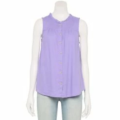 Women's Sonoma Goods For Life® Button-Front Ruffle Tank -SONOMA Store 5586080 Purple