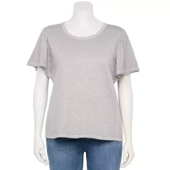 Plus Size Sonoma Goods For Life Seamed Flutter Sleeve Top -SONOMA Store 5588211 Washed Gray