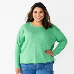 Plus Size Sonoma Goods For Life® Long Sleeve Pocket Tee -SONOMA Store 5590050 Aloe Green