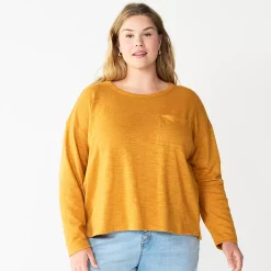 Plus Size Sonoma Goods For Life® Long Sleeve Pocket Tee -SONOMA Store 5590050 Gold