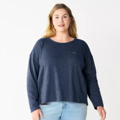 Plus Size Sonoma Goods For Life® Long Sleeve Pocket Tee -SONOMA Store 5590050 Navy