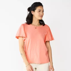Women's Sonoma Goods For Life® Seamed Flutter Sleeve Top -SONOMA Store 5611922 Coral