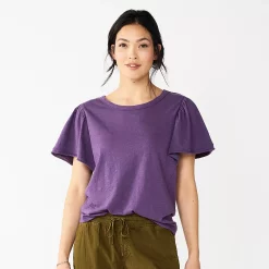 Women's Sonoma Goods For Life® Seamed Flutter Sleeve Top -SONOMA Store 5611922 Dark Purple