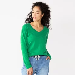 Women's Sonoma Goods For Life® Everyday V-Neck Long Sleeve Tee -SONOMA Store 5625801 Aloe Green