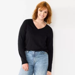 Women's Sonoma Goods For Life® Everyday V-Neck Long Sleeve Tee -SONOMA Store 5625801 Black