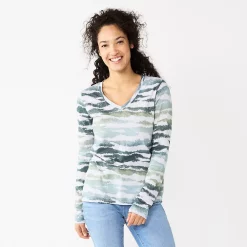 Women's Sonoma Goods For Life® Everyday V-Neck Long Sleeve Tee -SONOMA Store 5625801 Blue Animal Print