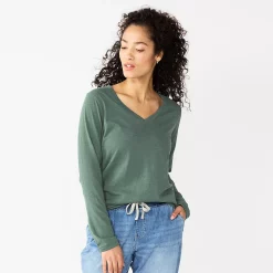 Women's Sonoma Goods For Life® Everyday V-Neck Long Sleeve Tee -SONOMA Store 5625801 Dark Blue Gray