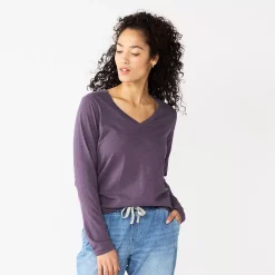 Women's Sonoma Goods For Life® Everyday V-Neck Long Sleeve Tee -SONOMA Store 5625801 Dark Purple