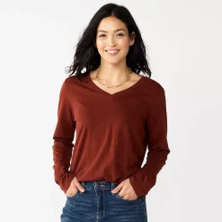 Women's Sonoma Goods For Life® Everyday V-Neck Long Sleeve Tee -SONOMA Store 5625801 Deep Wine