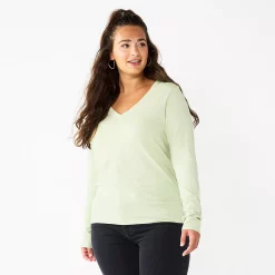 Women's Sonoma Goods For Life® Everyday V-Neck Long Sleeve Tee -SONOMA Store 5625801 Mint Green