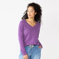 Women's Sonoma Goods For Life® Everyday V-Neck Long Sleeve Tee -SONOMA Store 5625801 Purple