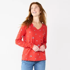 Women's Sonoma Goods For Life® Everyday V-Neck Long Sleeve Tee -SONOMA Store 5625801 Red Scatter Floral