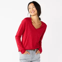 Women's Sonoma Goods For Life® Everyday V-Neck Long Sleeve Tee -SONOMA Store 5625801 Shine Red
