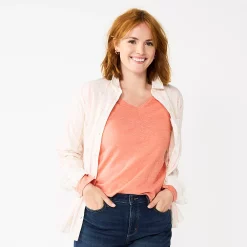 Women's Sonoma Goods For Life® Everyday V-Neck Long Sleeve Tee -SONOMA Store 5625801 Texture Coral