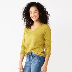 Women's Sonoma Goods For Life® Everyday V-Neck Long Sleeve Tee -SONOMA Store 5625801 Yellow Olive