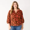 Plus Size Sonoma Goods For Life® Notchneck Long Sleeve Top 2 Plus Size Sonoma Goods For Life® Notchneck Long Sleeve Top -SONOMA Store 5661416 Brown Coral Floral