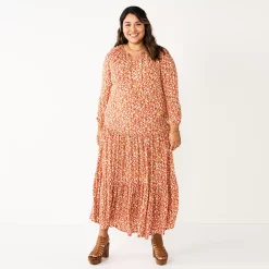 Plus Size Sonoma Goods For Life® Tiered Long Sleeve Maxi Dress