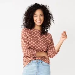 Women's Sonoma Goods For Life® Everyday Crewneck Sweatshirt -SONOMA Store 5664640 Brown Mauve Checker