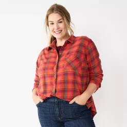 Plus Size Sonoma Goods For Life® Everyday Flannel Shirt -SONOMA Store 5664645 Pink Green Plaid