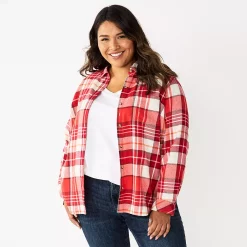 Plus Size Sonoma Goods For Life® Everyday Flannel Shirt -SONOMA Store 5664645 Red Cream Plaid