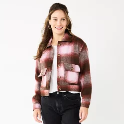Women's Sonoma Goods For Life® Cropped Shacket 9 Women's Sonoma Goods For Life® Cropped Shacket -SONOMA Store 5670441 Brown Purple Plaid
