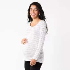 Maternity Sonoma Goods For Life® Essential Scoopneck Long Sleeve Tee -SONOMA Store 5672154 White Stripe