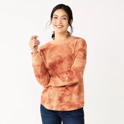 Women's Sonoma Goods For Life® Mockneck Waffle Top -SONOMA Store 5672315 Rust Tie Dye
