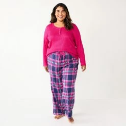 Plus Size Sonoma Goods For Life® Flannel Pajama Pants & Pajama Top Sleep Set -SONOMA Store 5675638 Navy Forest Pld