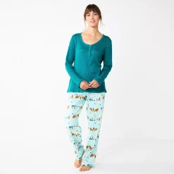 Women's Sonoma Goods For Life® Flannel Pajama Pants & Pajama Top Sleep Set -SONOMA Store 5677709 Aqua Forest