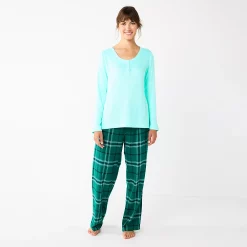 Women's Sonoma Goods For Life® Flannel Pajama Pants & Pajama Top Sleep Set -SONOMA Store 5677709 Green Cuddle Plaid