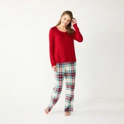 Women's Sonoma Goods For Life® Flannel Pajama Pants & Pajama Top Sleep Set -SONOMA Store 5677709 Ivory Festive Plaid