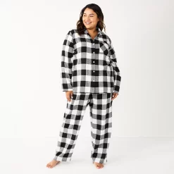 Plus Size Sonoma Goods For Life® Flannel Pajama Shirt & Pajama Pants Sleep Set -SONOMA Store 5677717 Black Buffalo
