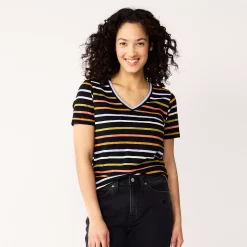 Women's Tall Sonoma Goods For Life® Everyday V-Neck Tee -SONOMA Store 5686285 Black Multi Stripe