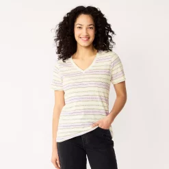 Women's Tall Sonoma Goods For Life® Everyday V-Neck Tee -SONOMA Store 5686285 Purple Dot Stripe