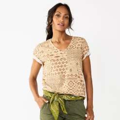 Women's Tall Sonoma Goods For Life® Everyday V-Neck Tee -SONOMA Store 5686285 Tan Patchwork
