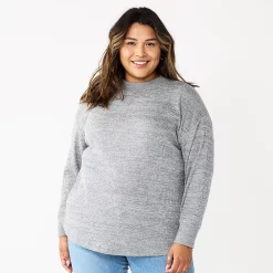 Plus Size Sonoma Goods For Life® Mockneck Waffle Top -SONOMA Store 5686673 Captivate Grey