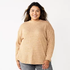 Plus Size Sonoma Goods For Life® Mockneck Waffle Top -SONOMA Store 5686673 Talus Brown