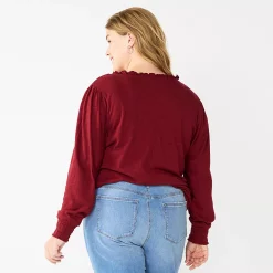 Plus Size Sonoma Goods For Life® Smocked Sleeve V-Neck Top -SONOMA Store 5689960 ALT