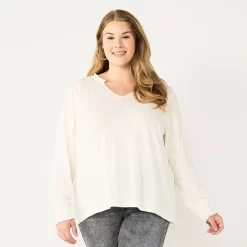 Plus Size Sonoma Goods For Life® Smocked Sleeve V-Neck Top -SONOMA Store 5689960 Cream