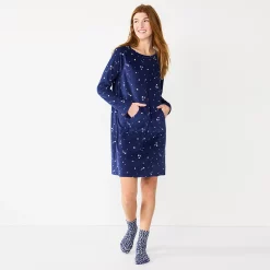 Women's Sonoma Goods For Life® 2-pc. Long Sleeve Crewneck Sleepshirt & Socks Set -SONOMA Store 5690614 Navy2 Twinkle