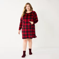 Plus Size Sonoma Goods For Life® 2-pc. Long Sleeve Crewneck Sleepshirt & Socks Set -SONOMA Store 5690616 Red Plush Buffalo